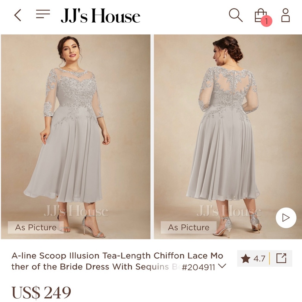 JJs House Mother of the Bride - Illusion neckline - light blue NEW - Picture 7 of 7